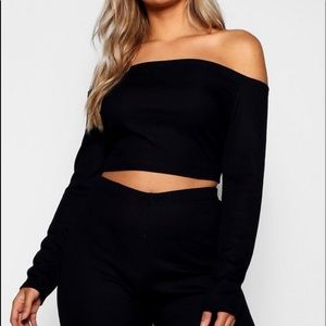 Black off sleeve crop top